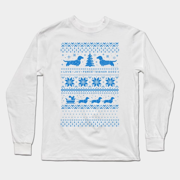 Love Joy Peace Wiener Dogs | Christmas Dachshunds Humorous Long Sleeve T-Shirt by Coffee Squirrel